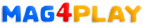 Logo Mag4play (Mag en bleu, 4 en rouge, Play en jaune-orange), expert en ateliers ludiques à Lyon, dans le Rhône et en Suisse.