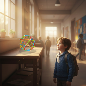 Un enfant admire avec curiosité une structure magnétique complexe réalisée en atelier Geomag par un camarade dans une école de Lyon ou de Suisse romande. Ce texte descriptif permet aux moteurs de recherche d'associer l'image à vos services d'animations pédagogiques et à votre zone géographique étendue.