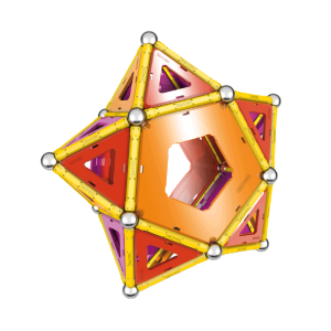 Étoile en 3D volumétrique construite avec des barrettes magnétiques, des sphères et des panels triangulaires Geomag lors d’un atelier Mag4play à Lyon, dans le Rhône, en Rhône-Alpes et en Suisse romande.