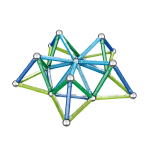 Construction en Geomag en forme d’étoile 3D avec une face plane, réalisée avec des barrettes magnétiques et des sphères métalliques lors d’un atelier Mag4play à Lyon, dans le Rhône, en Rhône-Alpes et en Suisse romande.
