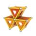 Construction en Geomag en forme de triangle inversé, avec une base de deux éléments et un au sommet, réalisée avec des barrettes magnétiques, des sphères et des panels colorés lors d’un atelier Mag4play à Lyon, dans le Rhône, en Rhône-Alpes et en Suisse romande.
