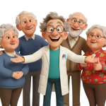 Plan large de "Prof Mag" souriant, entouré d’un groupe de séniors attentifs lors d’un atelier de stimulation cognitive et motricité fine avec Geomag à Lyon, dans le Rhône, en Rhône-Alpes et en Suisse romande.