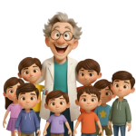 Prof Mag est entouré d’enfants lors d’un atelier périscolaire Mag4play, ils construisent ensemble avec des barrettes magnétiques, des sphères et des panels Geomag à Lyon, dans le Rhône, en Rhône-Alpes et en Suisse romande.